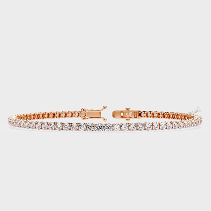 Certified GLI round cut lab grown diamond tennis bracelet in rose gold 9K 14K 18K