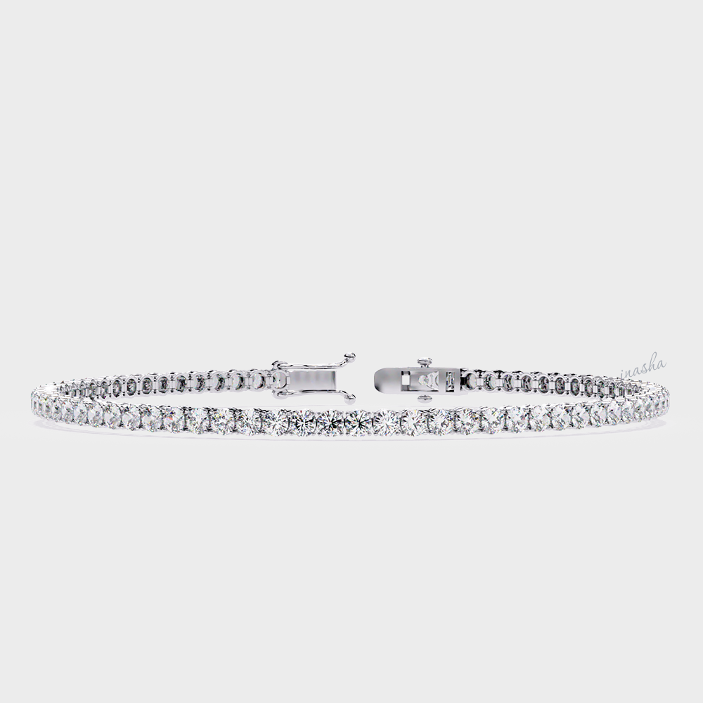Certified GLI round cut lab grown diamond tennis bracelet in white gold and platinum