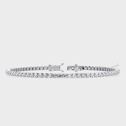 Certified GLI round cut lab grown diamond tennis bracelet in white gold and platinum