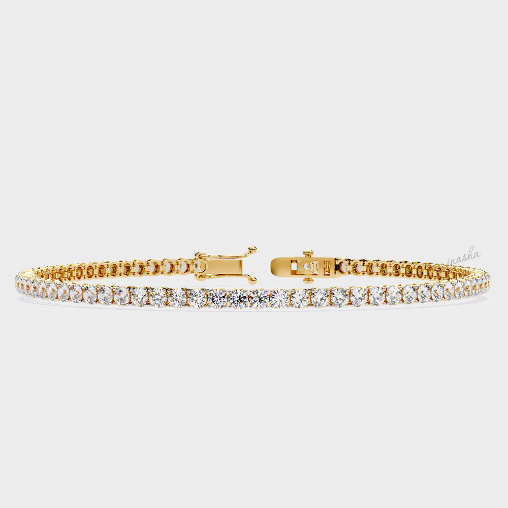 Certified GLI round cut lab grown diamond tennis bracelet in yellow gold 9K 14K 18K