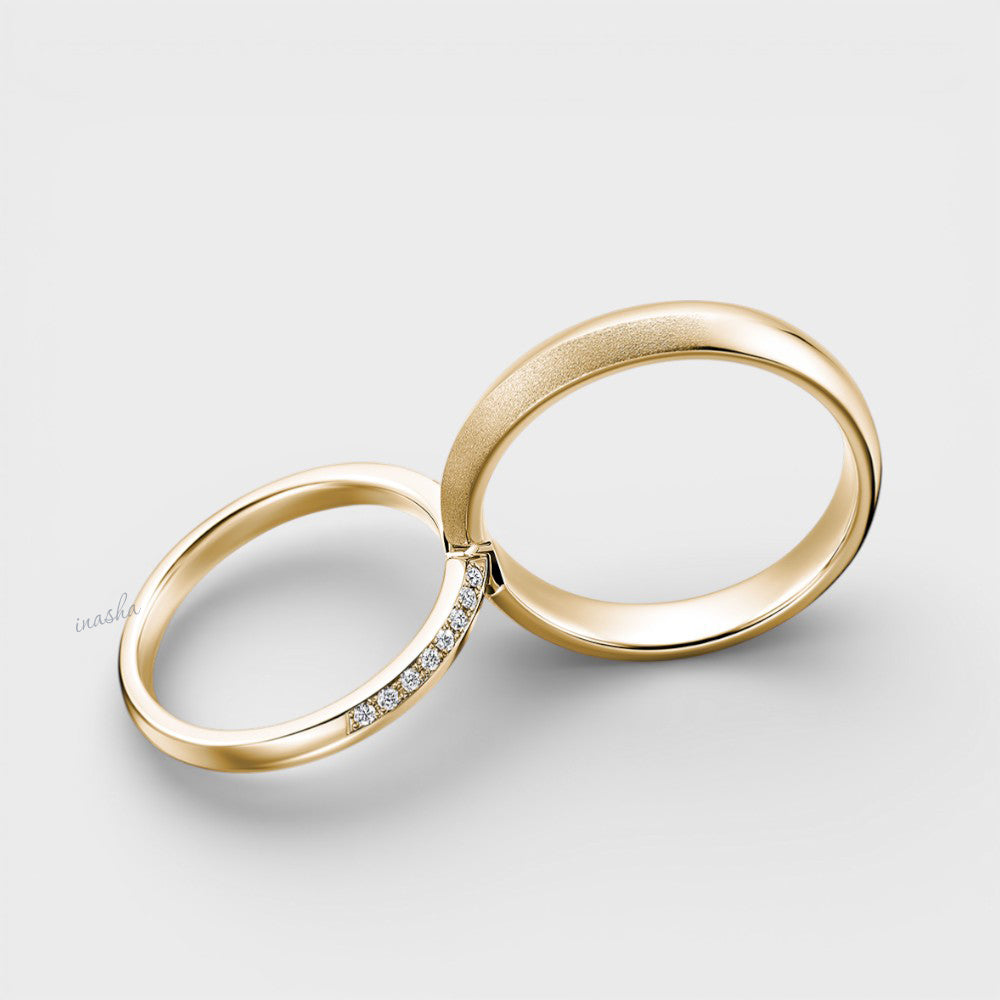 Luxury Yellow Gold Women’s 0.24ct Diamond Ring & Men’s Classic Plain Band