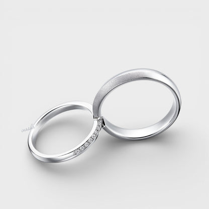 Platinum Couple Ring Set – Women’s 0.24ct Diamond & Men’s Simple Band