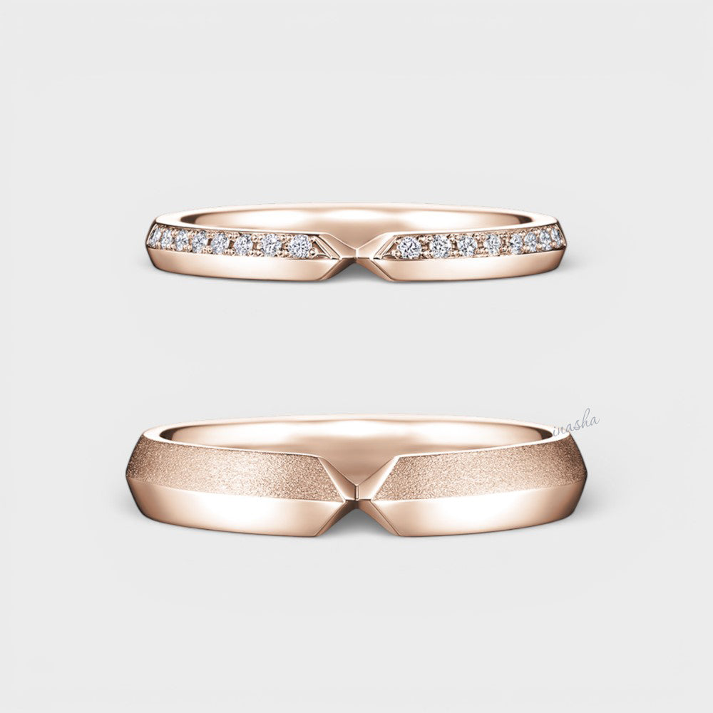 Rose Gold Women’s Round Diamond Ring & Men’s Classic Gold Band Set