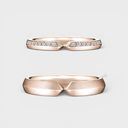 Rose Gold Women’s Round Diamond Ring & Men’s Classic Gold Band Set