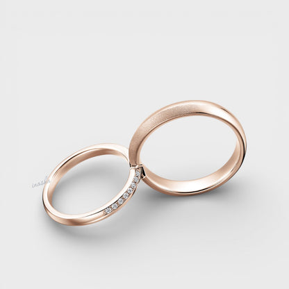 Rose Gold Women’s Lab-Grown Diamond Ring & Men’s Plain Band Set