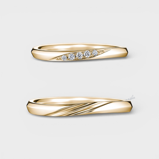 Yellow Gold Lab-Grown Diamond Couple Ring Set – Women’s Diamond & Men’s Plain Band