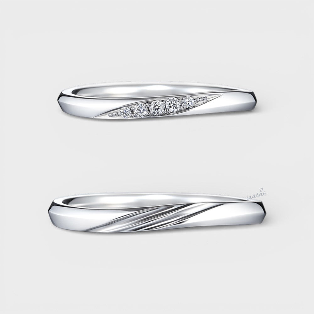 Platinum Women’s Diamond Ring with Men’s Matching Plain Band Couple Set