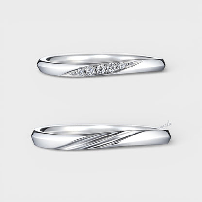Platinum Women’s Diamond Ring with Men’s Matching Plain Band Couple Set