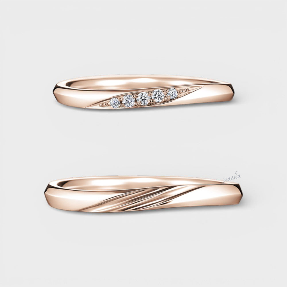 Rose Gold Women’s Lab-Grown Diamond Ring with Men’s Classic Band for Couples