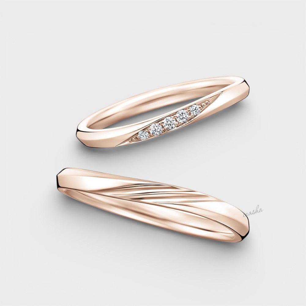 Rose Gold Women’s Lab-Grown Diamond Ring & Men’s Plain Band Set