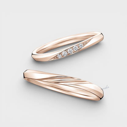 Rose Gold Women’s Lab-Grown Diamond Ring & Men’s Plain Band Set