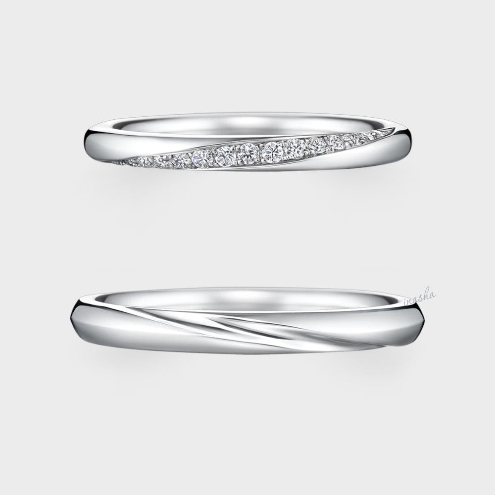 Premium Platinum Women’s Round Cut Diamond Ring & Men’s Simple Band