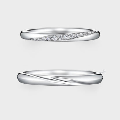 Premium Platinum Women’s Round Cut Diamond Ring & Men’s Simple Band