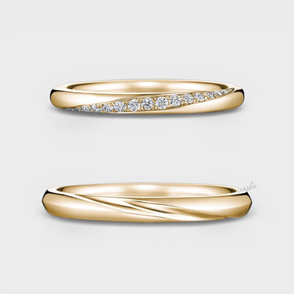 Yellow Gold Women’s Lab-Grown Diamond Ring with Men’s Matching Plain Band