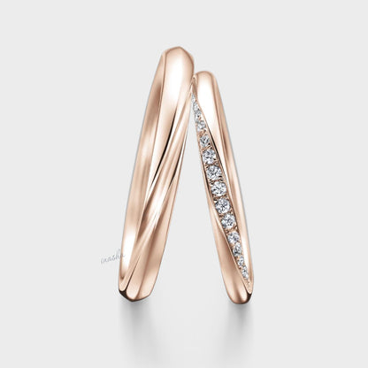 Rose Gold Women’s Lab-Grown Diamond Ring & Men’s Plain Band Set