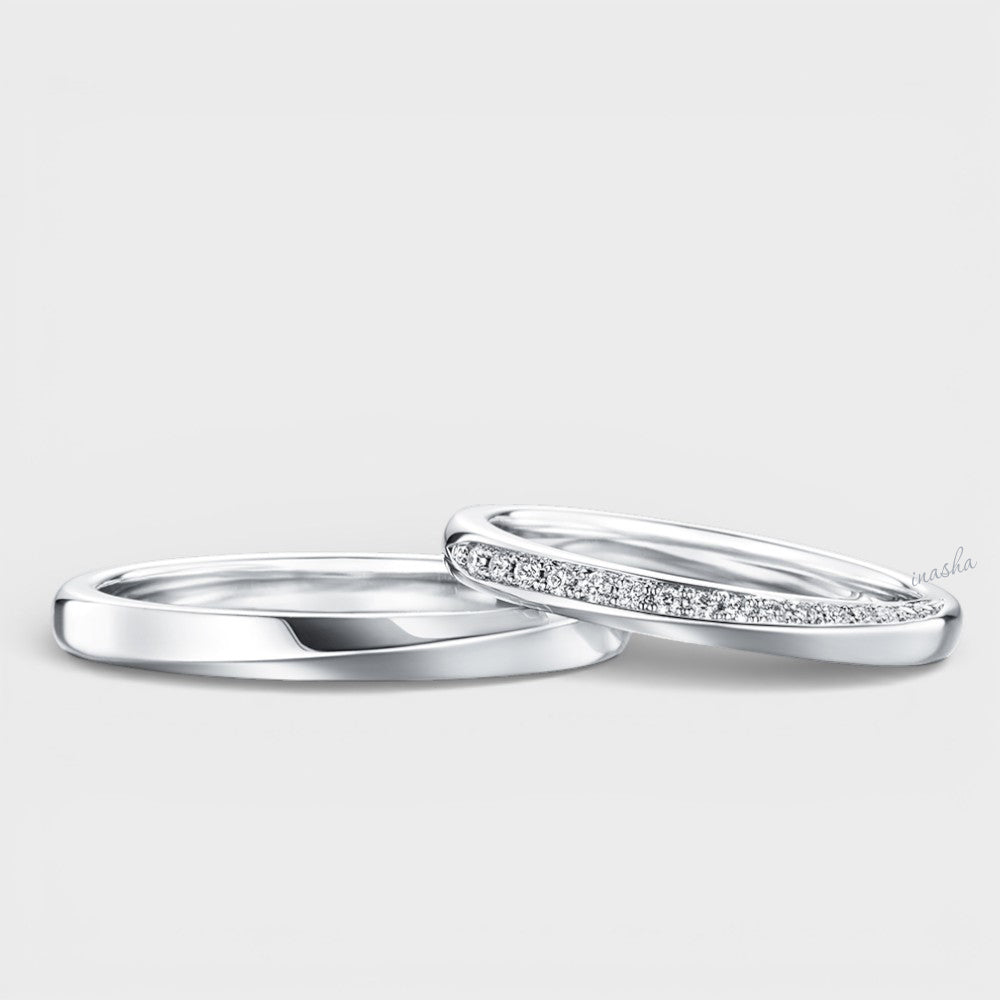 Premium Platinum Women’s Round Cut Diamond Ring & Men’s Simple Band