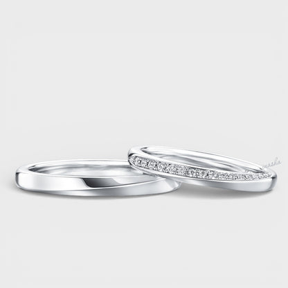 Premium Platinum Women’s Round Cut Diamond Ring & Men’s Simple Band