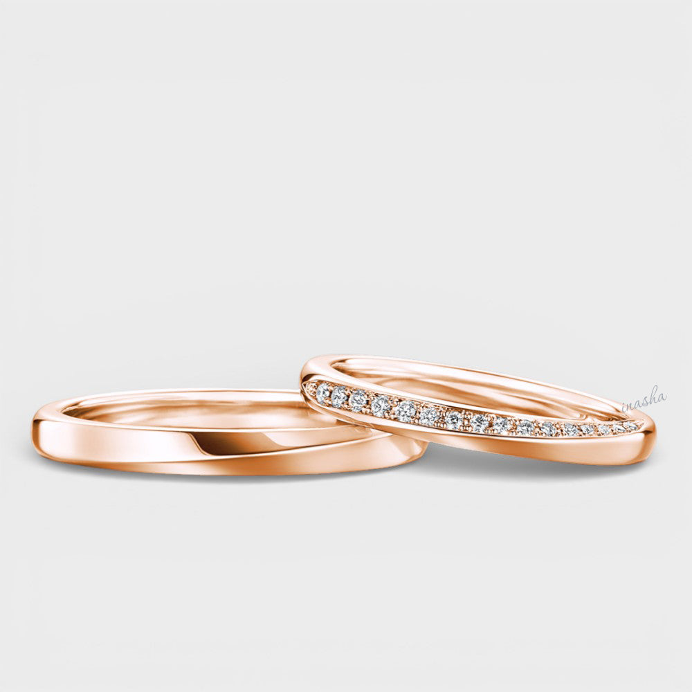 Rose Gold Women’s  Lab-Grown Diamond Ring & Men’s Plain Band Set