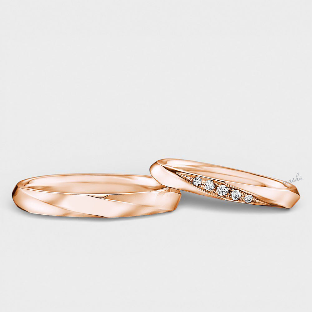 Rose Gold Lab-Grown Diamond Couple Ring Set – Women’s Diamond & Men’s Plain Band