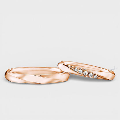 Rose Gold Lab-Grown Diamond Couple Ring Set – Women’s Diamond & Men’s Plain Band