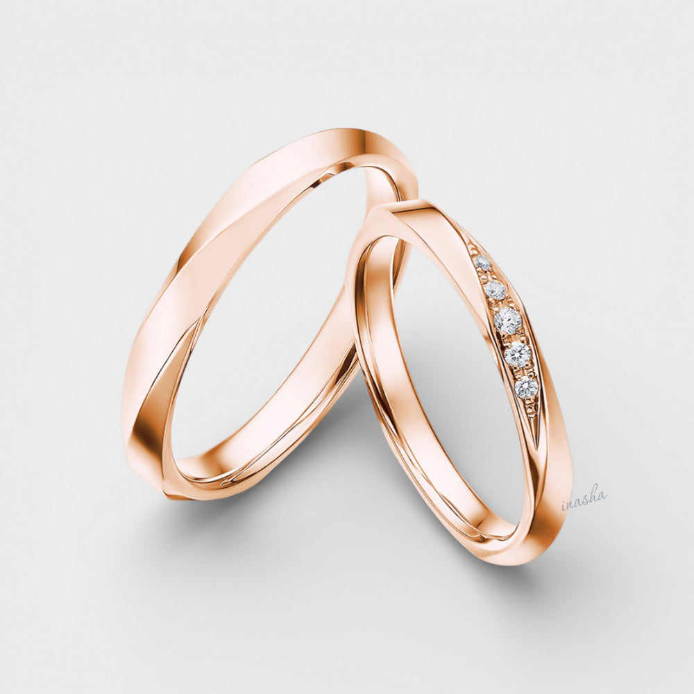 Rose Gold Women’s Lab-Grown Diamond Ring with Men’s Classic Band for Couples