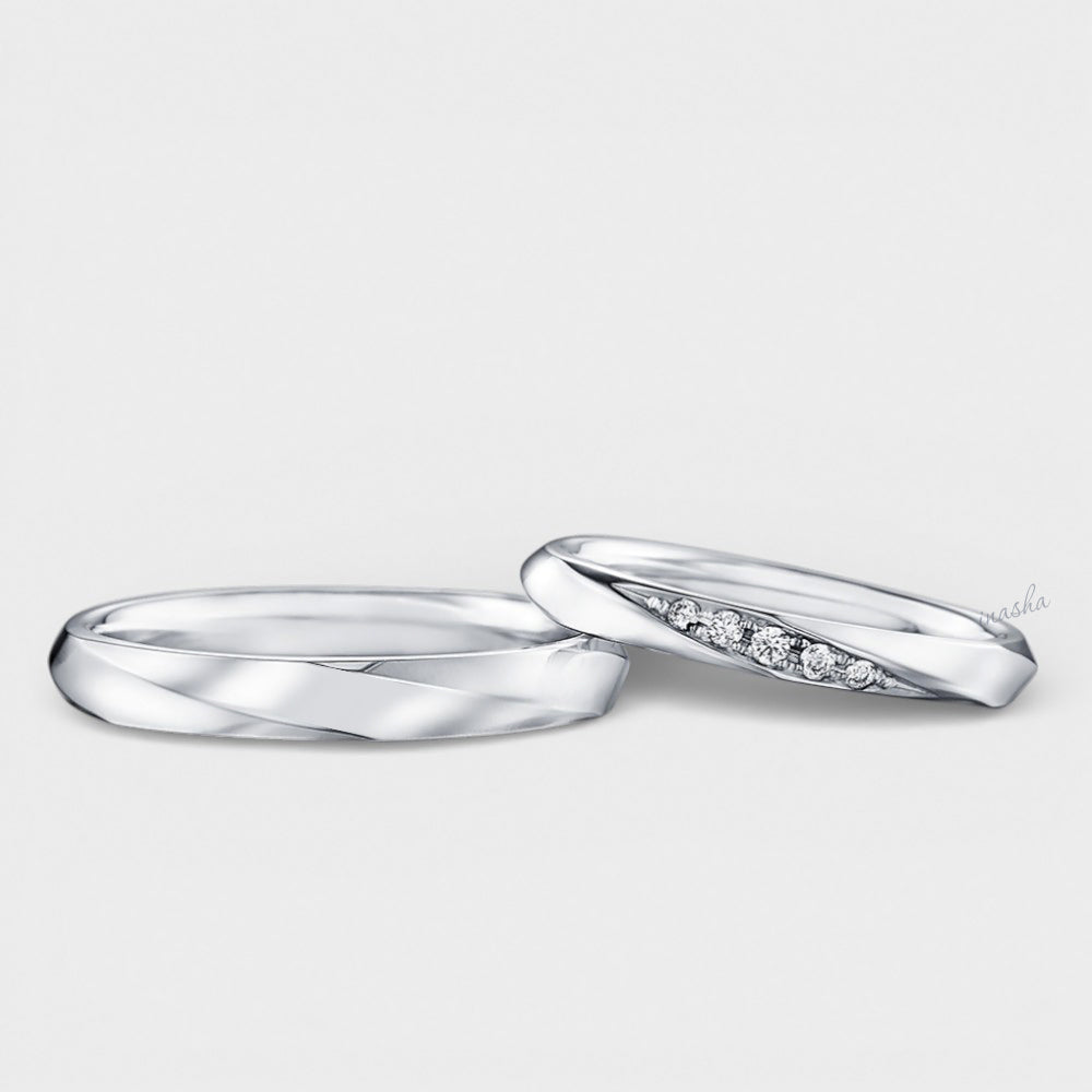 Platinum Couple Ring Set – Women’s  Diamond & Men’s Simple Band
