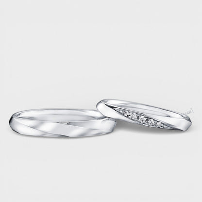 Platinum Couple Ring Set – Women’s  Diamond & Men’s Simple Band