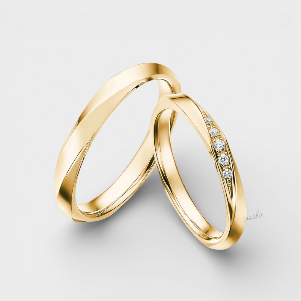 Yellow Gold Women’s Diamond Ring & Men’s Plain Band Set