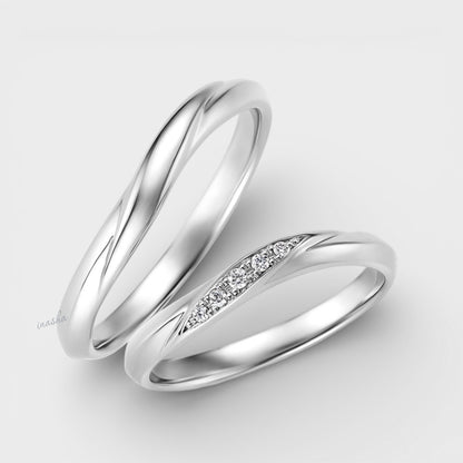 White Gold Women’s Round Diamond Ring with Men’s Classic Band for Couples