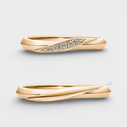 Yellow Gold Women’s Lab-Grown Diamond Ring with Men’s Matching Plain Band