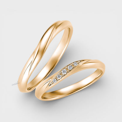 Yellow Gold  Couple Ring Set – Women’s Diamond & Men’s Simple Band