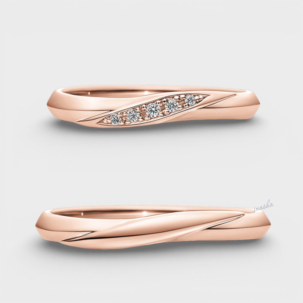 Rose Gold Women’s  Lab-Grown Diamond Ring & Men’s Plain Band Set
