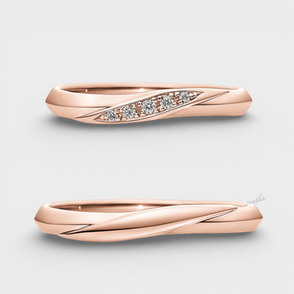 Rose Gold Women’s  Lab-Grown Diamond Ring & Men’s Plain Band Set