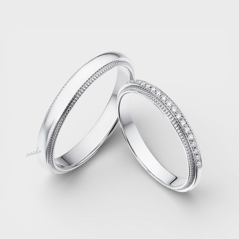 Luxury white gold & platinum lab grown diamond couple rings set for engagement and wedding bands