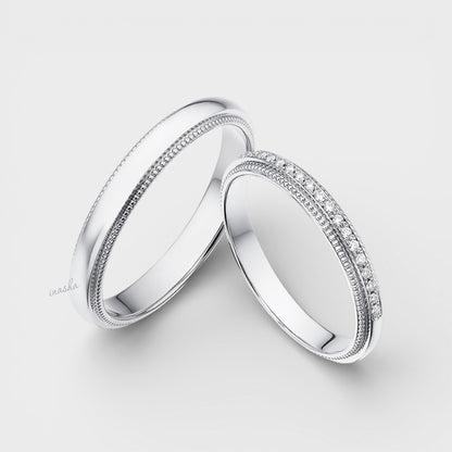 Luxury white gold & platinum lab grown diamond couple rings set for engagement and wedding bands