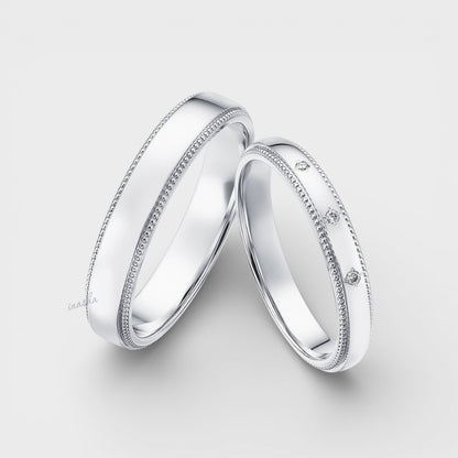 Luxury white gold & platinum lab grown diamond couple rings set for engagement and wedding bands