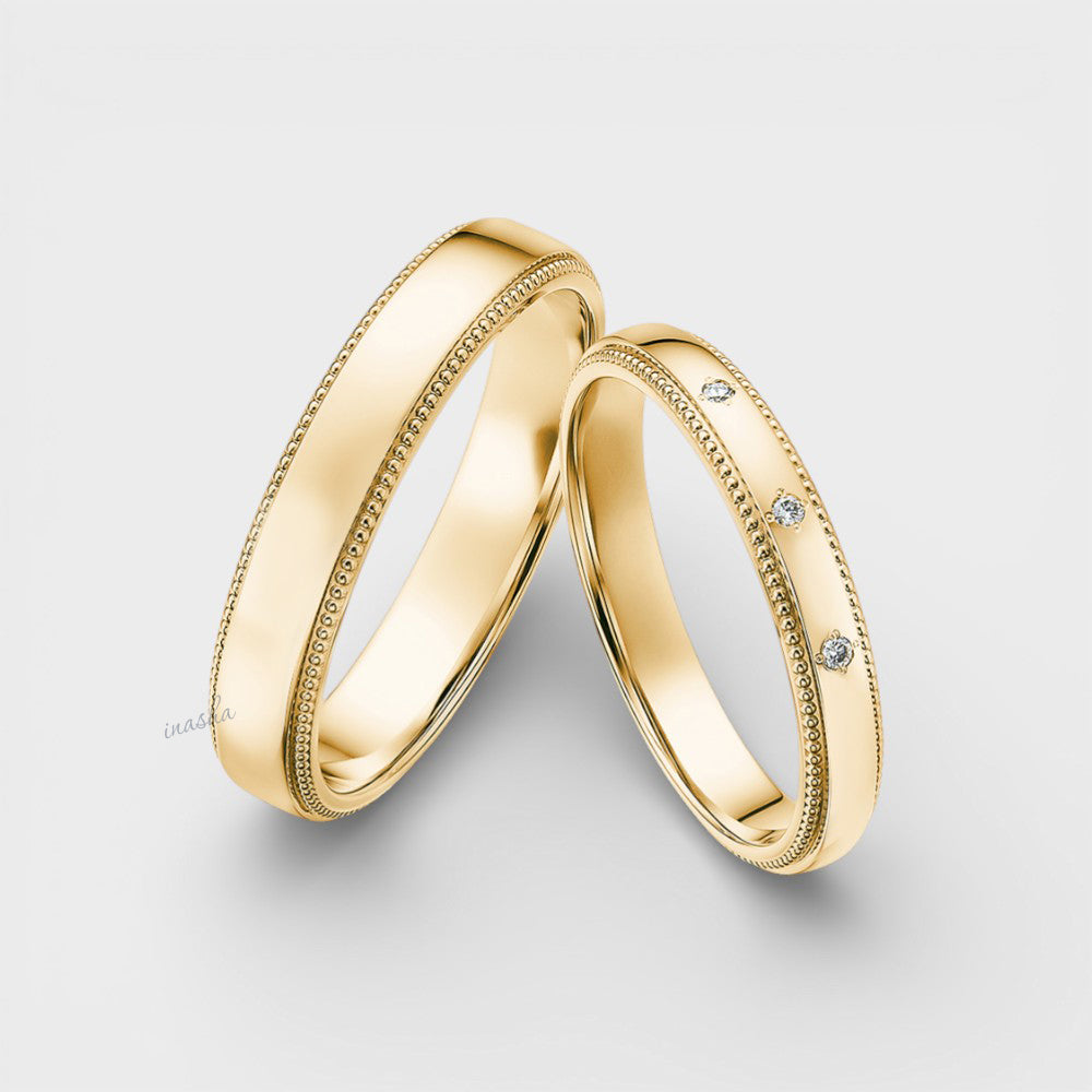 Luxury yellow gold lab grown diamond couple rings set for engagement and wedding bands