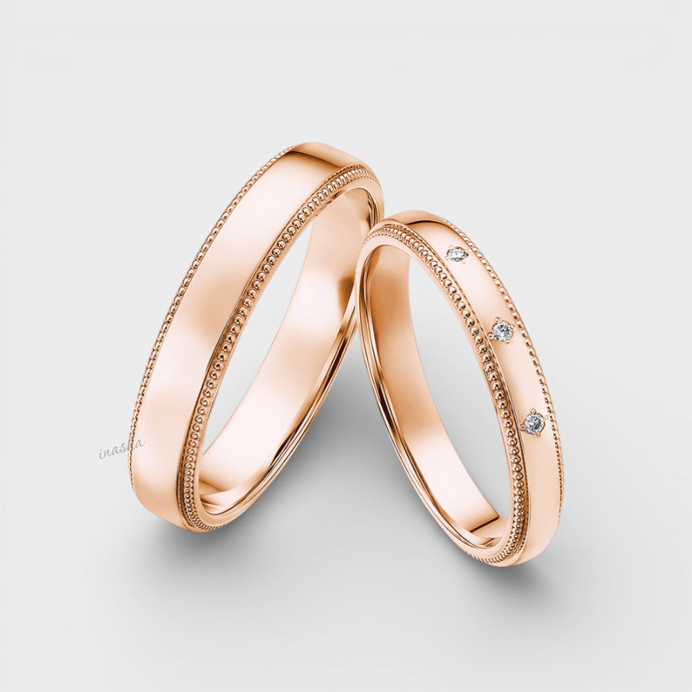 Premium rose gold lab grown diamond couple rings set for matching wedding bands