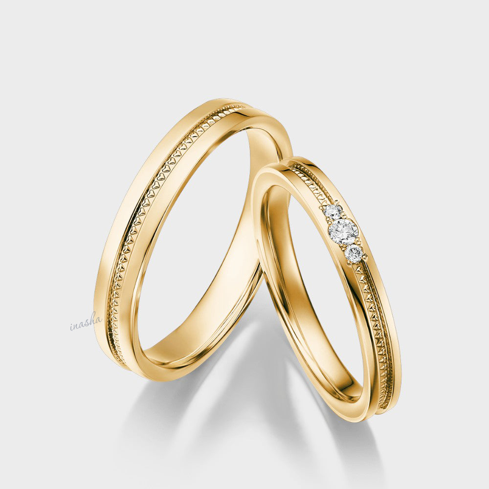 Luxury yellow gold lab grown diamond couple rings set for matching wedding and engagement bands