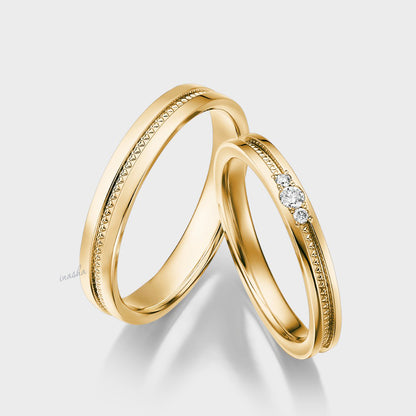 Luxury yellow gold lab grown diamond couple rings set for matching wedding and engagement bands