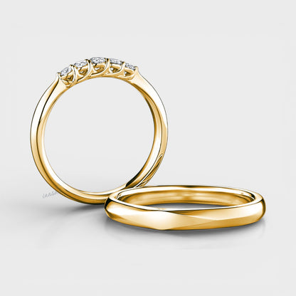 Luxury yellow gold lab grown diamond couple rings set for matching wedding and engagement bands