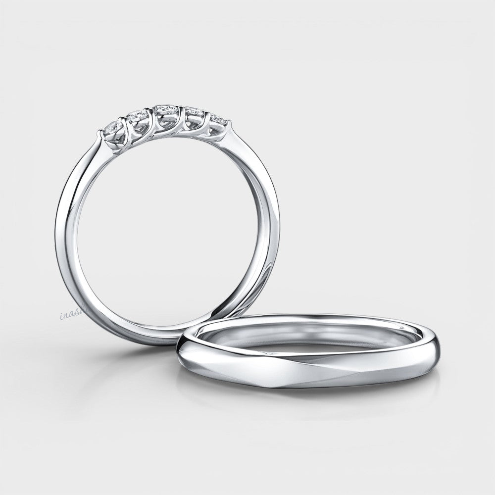Luxury white gold & platinum lab grown diamond couple rings set for engagement and wedding bands