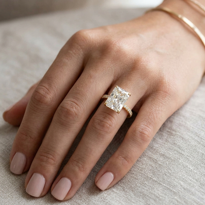 Radiant Halo Diamond Ring In 18K Yellow Gold 
