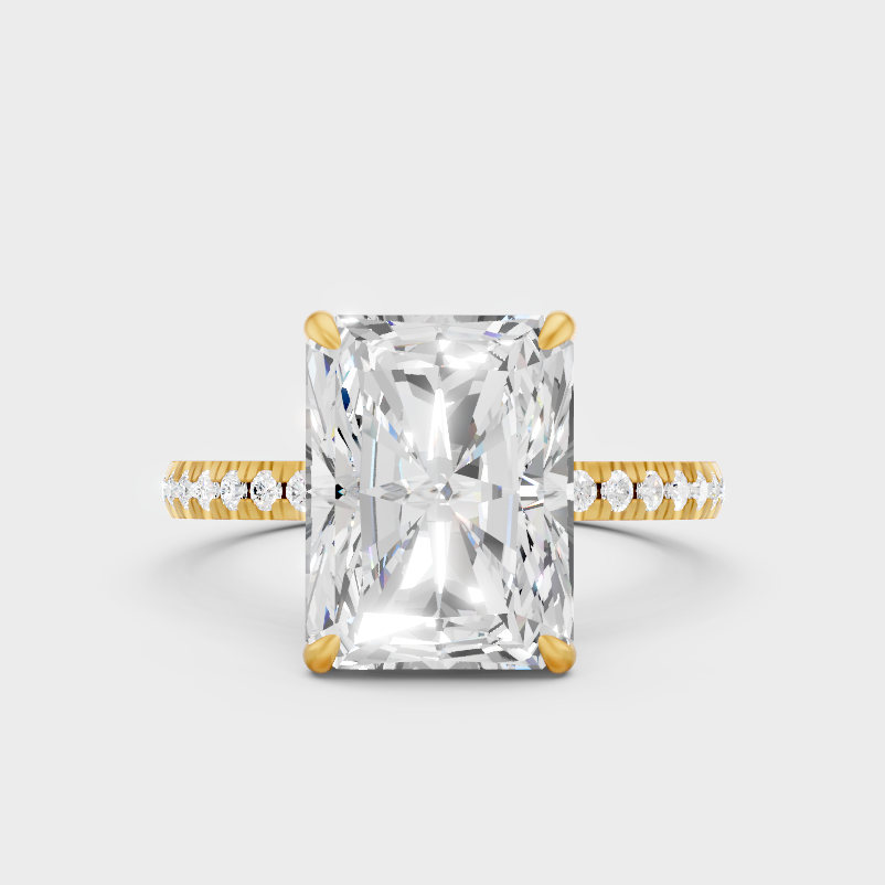 Luxury Radiant Halo Diamond Ring In Yellow Gold With Round Accents