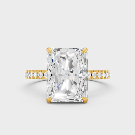 Luxury Radiant Halo Diamond Ring In Yellow Gold With Round Accents