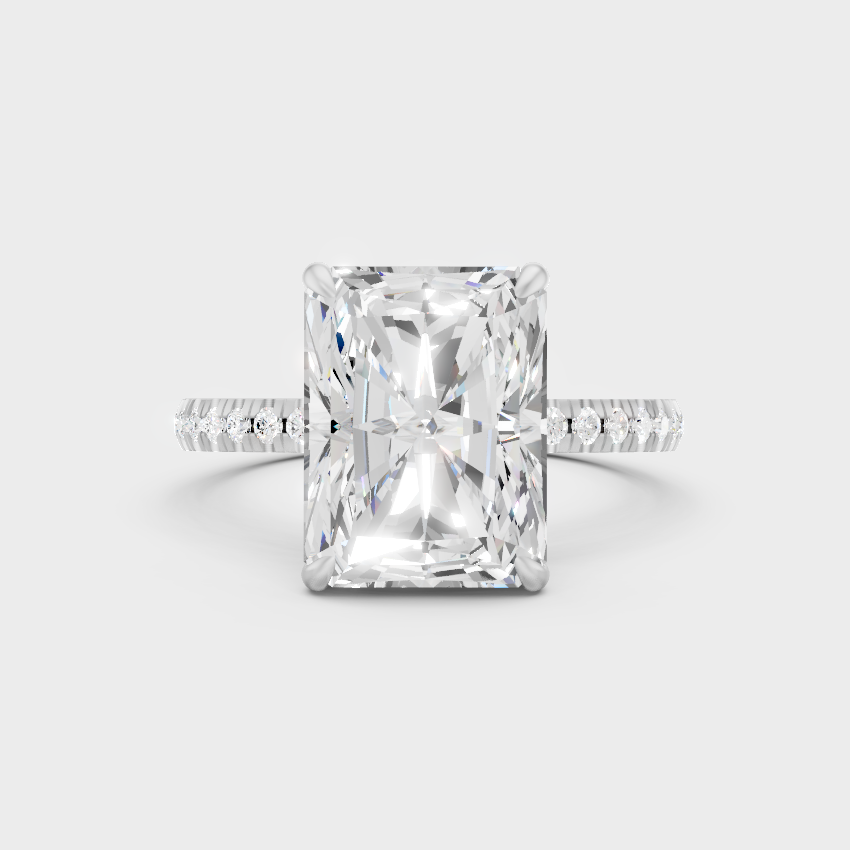 White Gold Radiant Engagement Ring With Halo And Accent Diamonds