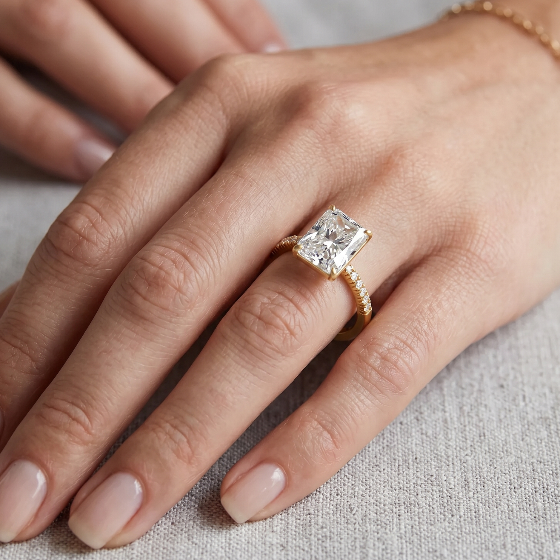 Radiant Diamond Solitaire Ring In 9K Yellow Gold