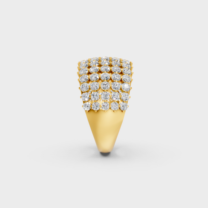 Top-down macro photo of a Sustainable 2 Carat Round Diamond Ring set in rich 18K Yellow Gold.