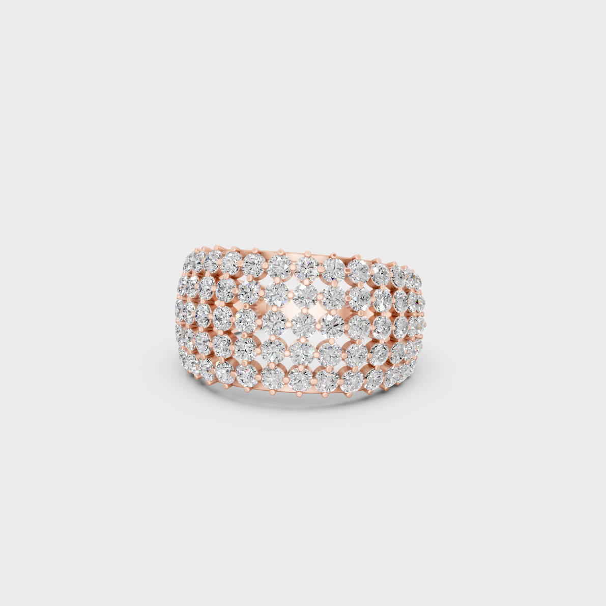 Romantic view of a 2 Carat Round Cut Lab-Grown Diamond Cocktail Ring beautifully set in 14K Rose Gold.