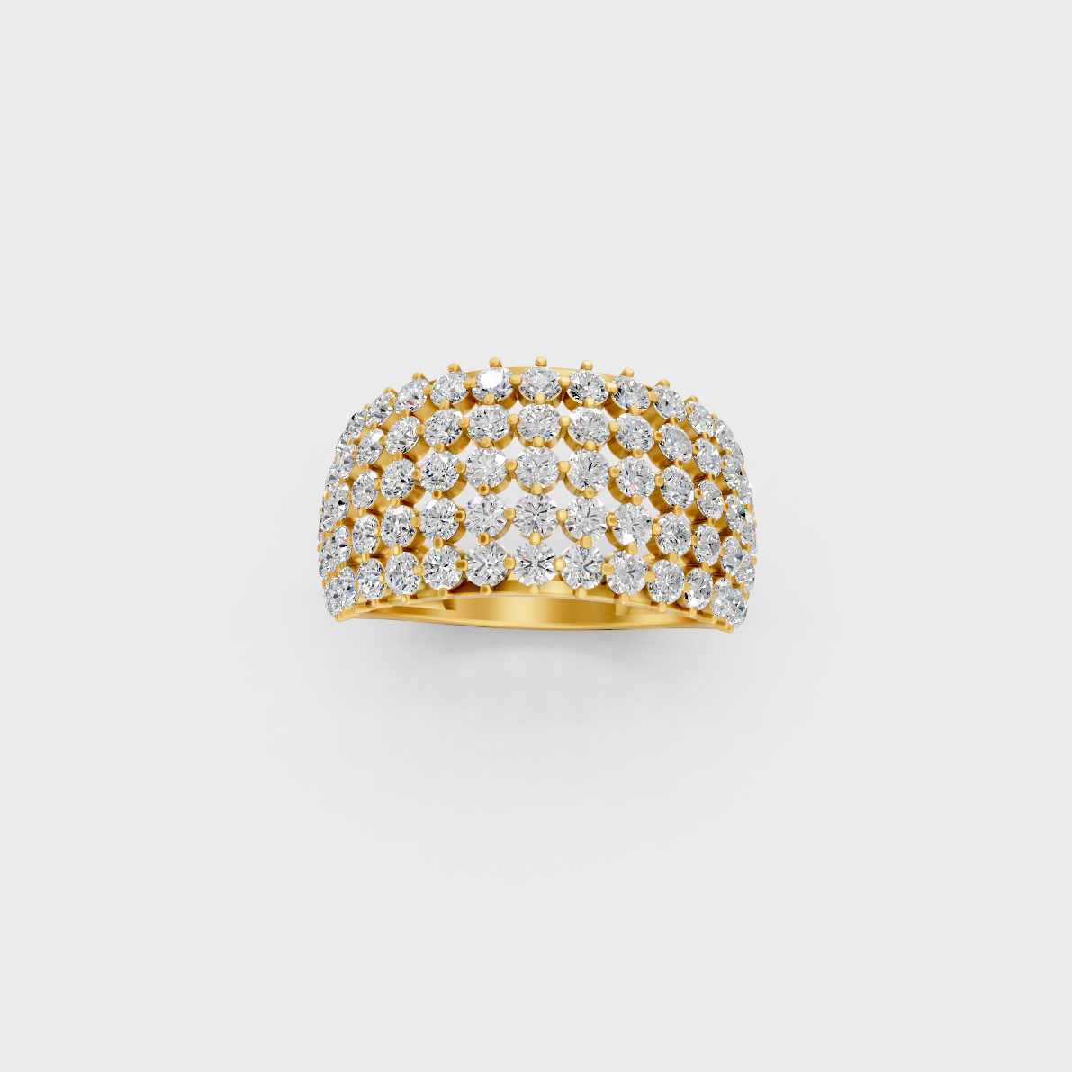 Side profile of an Ethical Luxury Statement Ring featuring a Round Brilliant Lab Diamond in a 18K Yellow Gold setting.